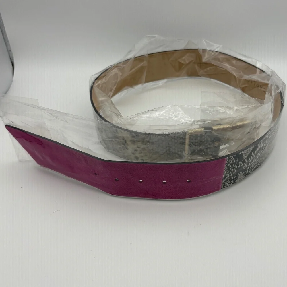 NWT Carlisle Genuine Leather Black/White Snake Print Belt with Pink Accent